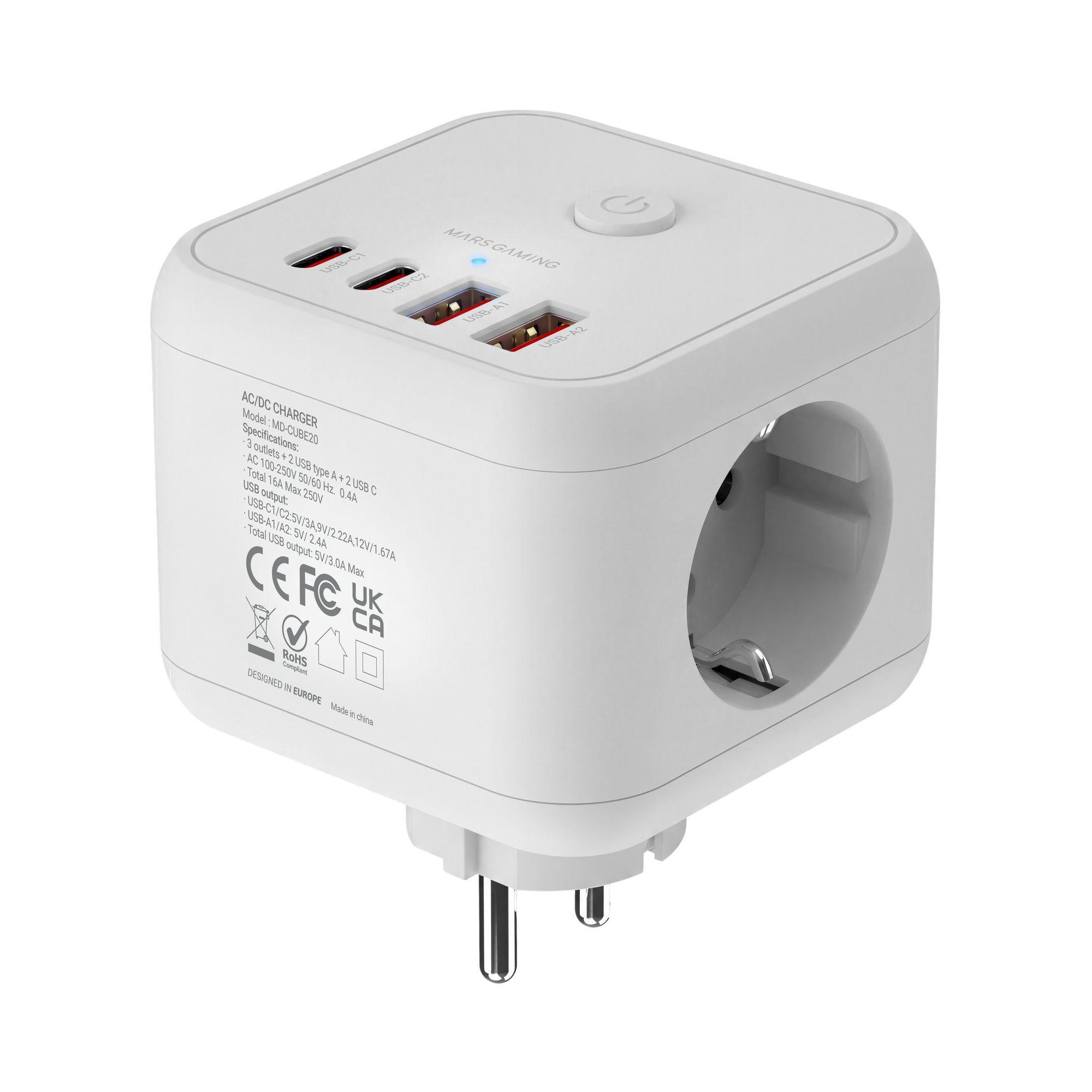 Carregador de Tomadas e USB MARS GAMING MDCUBE20W (3680 W - Branco), miniatura 3