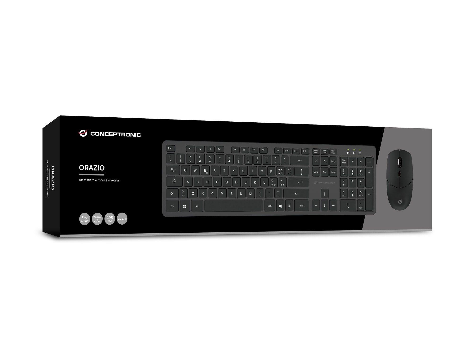 Teclado CONCEPTRONIC ORAZIO01IT (Italiano - Tamanho completo - RF Wireless - Preto), miniatura 5