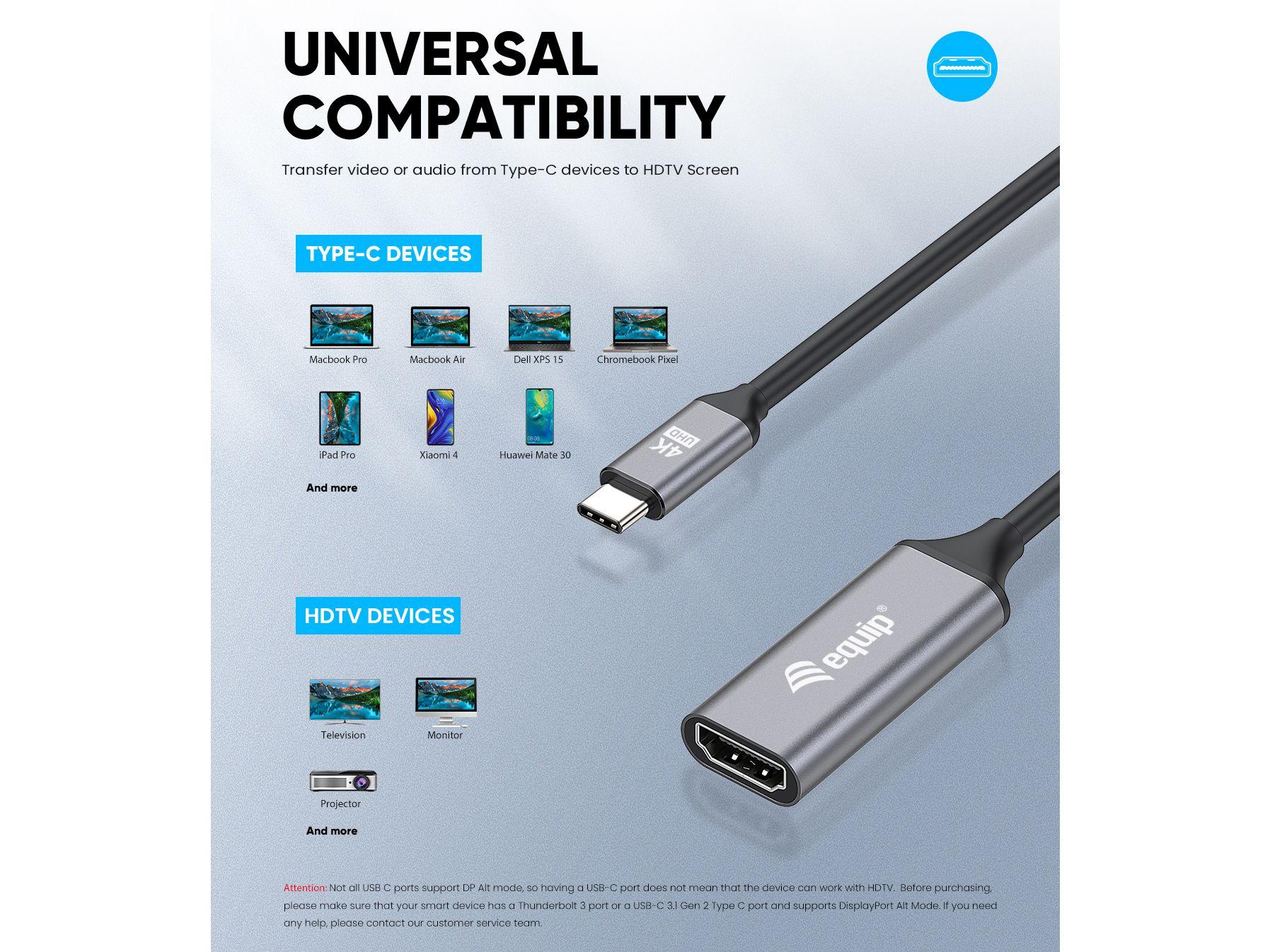 Adaptador USB-C para HDMI EQUIP 133491 (0,15 m - USB Type-C - Cinzento e Preto), miniatura 3