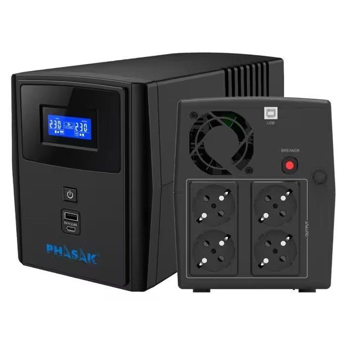 UPS PHASAK SIRIUS PH 7312 (USB Type-B - Tipo F - Preto) — miniatura 4