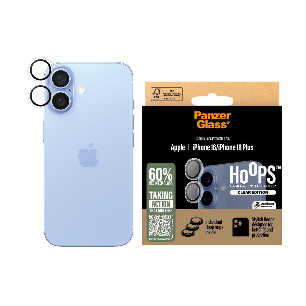 Protetor de Lentes de Câmara PANZERGLASS Hoops Protector iPhone 16/16 Plus (Apple - Vidro temperado, Silicone - Transparente) — miniatura 2