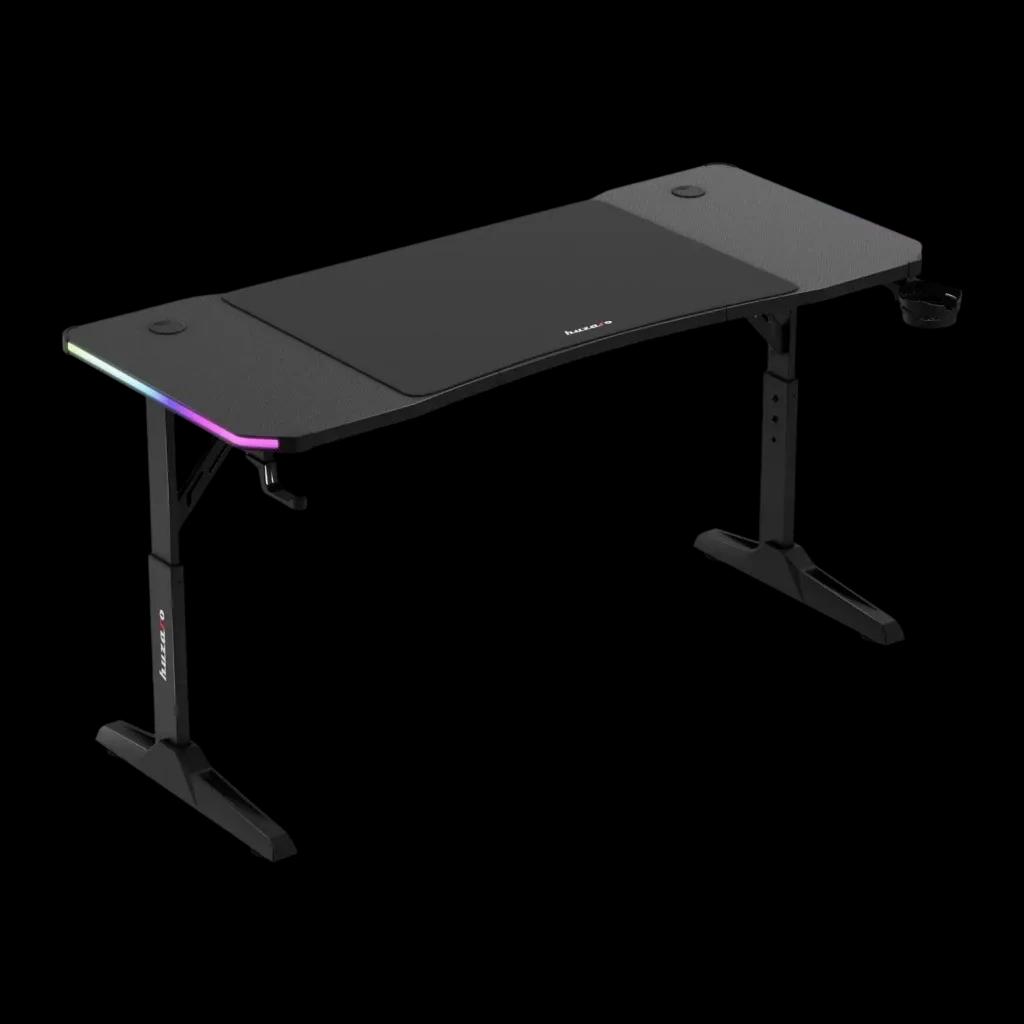 Secretária Gaming HUZARO Hero 3.6 RGB (140 × 60 cm - Aço reforçado de 1,2 mm - Preto)
