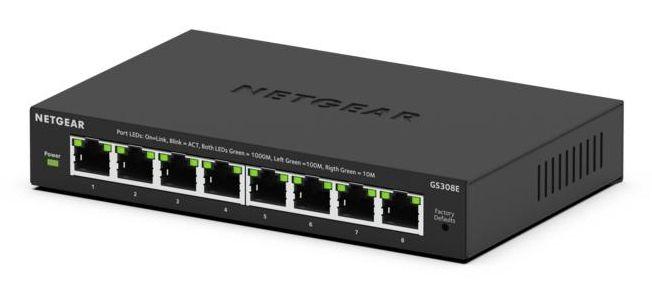 Switch NETGEAR GS308E (Gigabit Ethernet - 1000 Mbit/s - 16 Gbit/s - Preto)