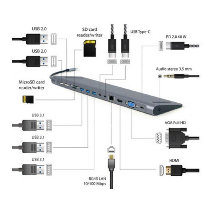 Adaptador Multiporta USB-C GEMBIRD A-CM-COMBO9-01 (0,15 m - Portáteis com USB - Cinzento) — miniatura 2