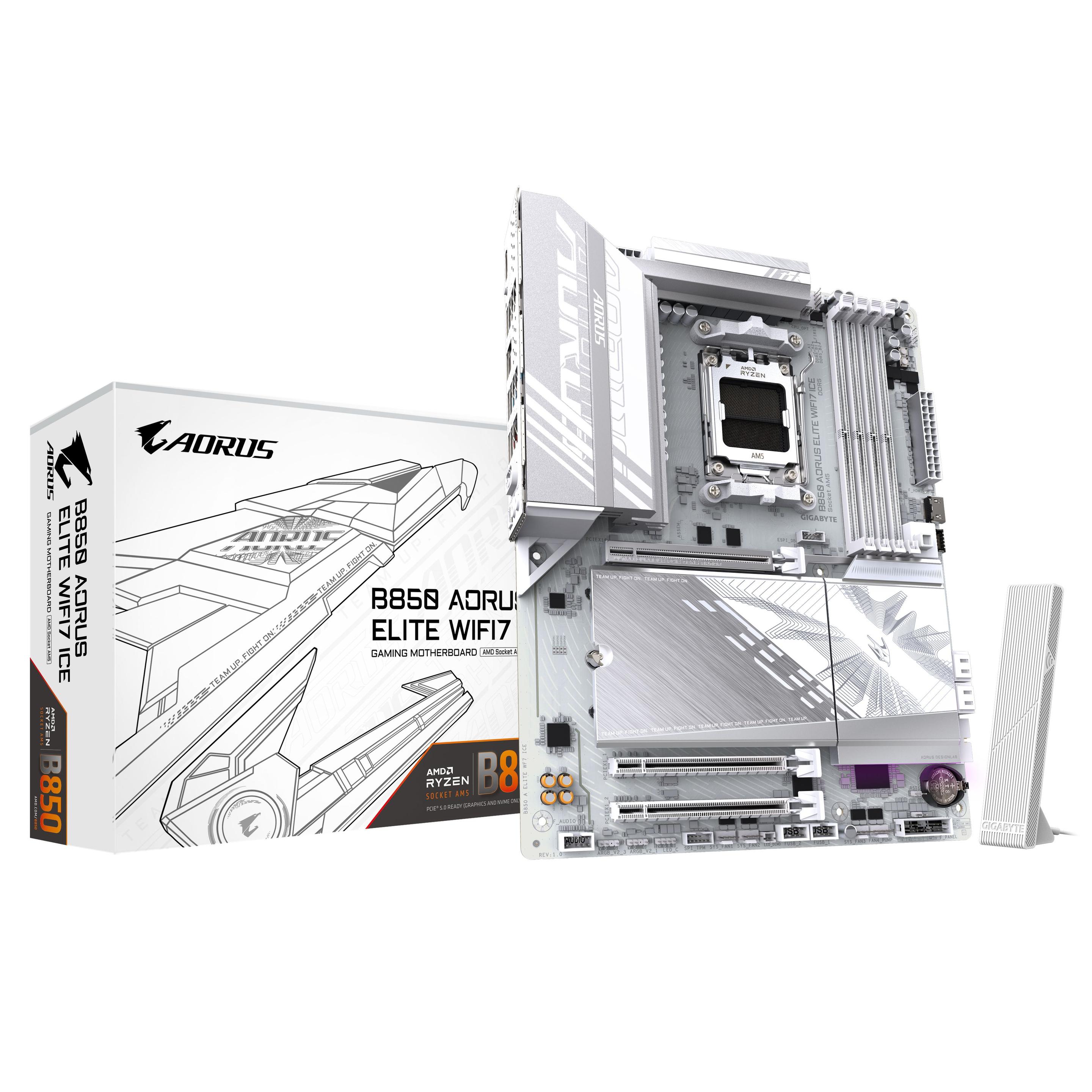 Motherboard GIGABYTE B850 AORUS ELITE WIFI7 ICE (AM5 - ATX - Duplo canal - Branco)