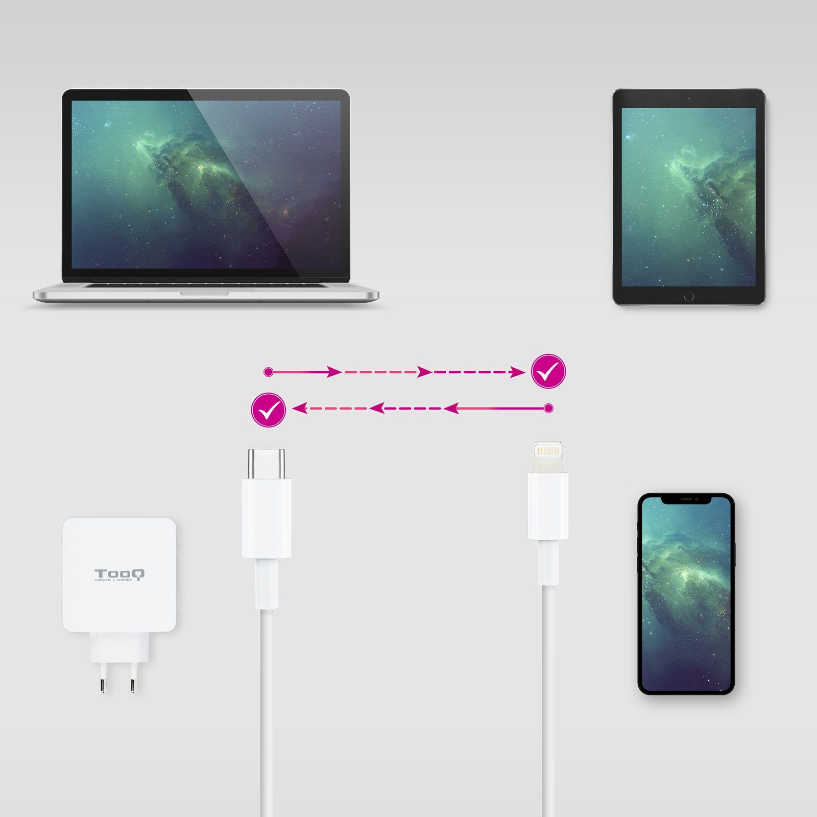Cabo TOOQ 10.10.0602 (2 m - USB C - Branco) — miniatura 4