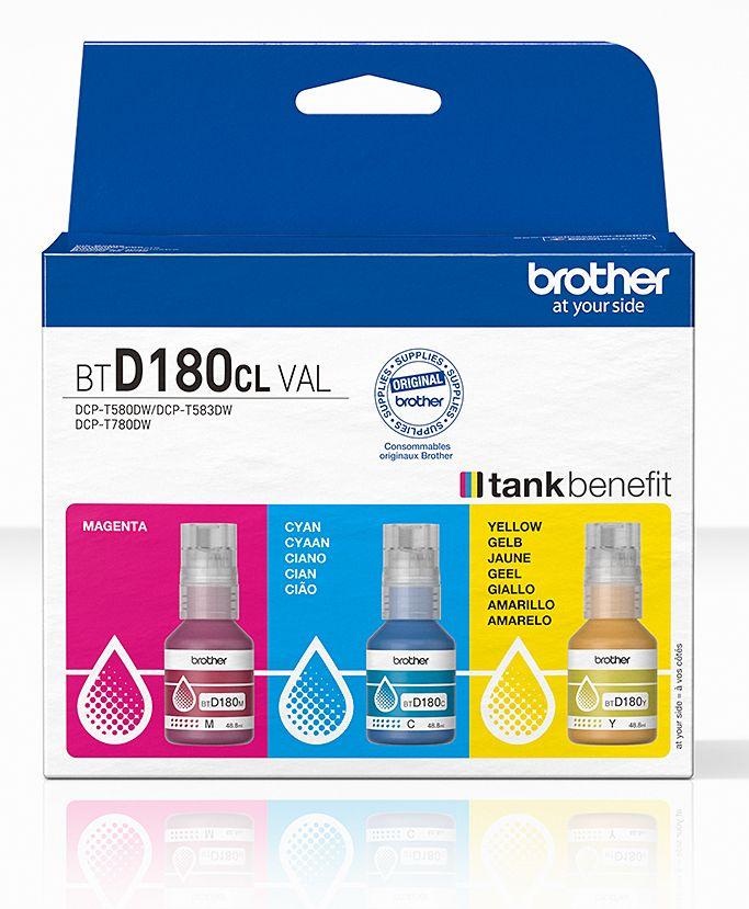 Recarga de Tinteiro BROTHER BTD180CLVAL (5000 páginas - Ciano, Magenta e Amarelo)
