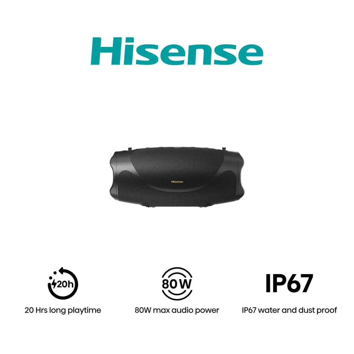 Coluna Portátil HISENSE FLEXBOOM (80 W - 40 W - Com fios e sem fios - Preto)