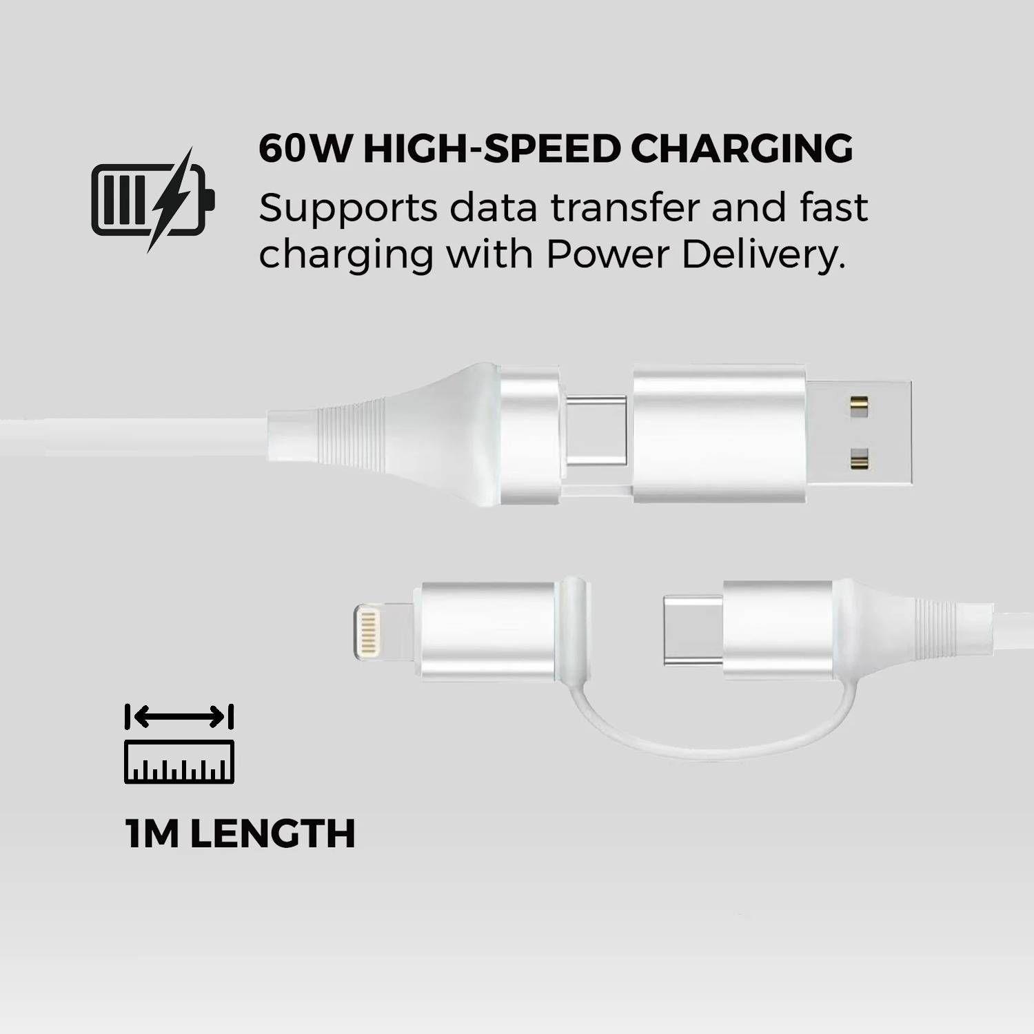 Cabo USB 4 em 1 EWENT EC1075 (1 m - USB C/Lightning - USB A/USB C - Branco) — miniatura 3