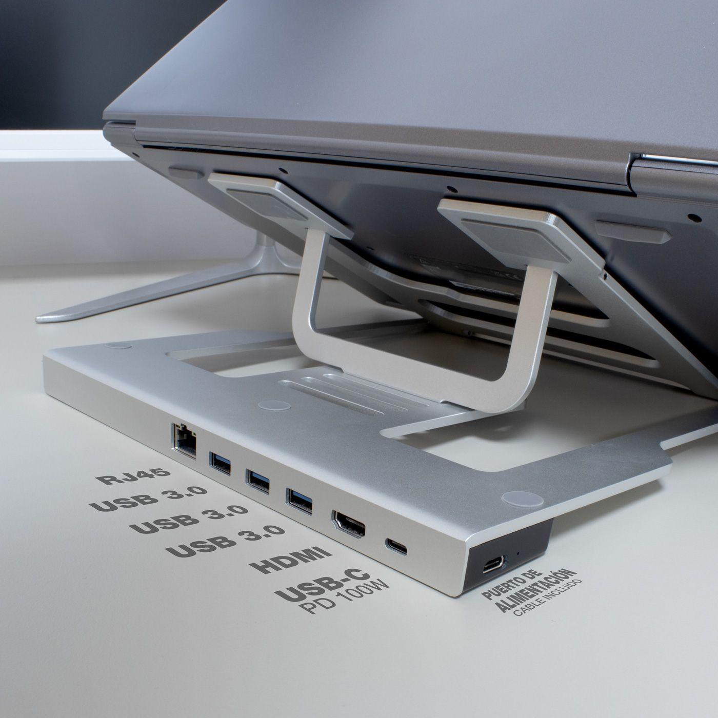Suporte Elevatório com Hub USB-C COOLBOX ATRILDOCKING (Portáteis até 17 polegadas - Cinzento) — miniatura 3