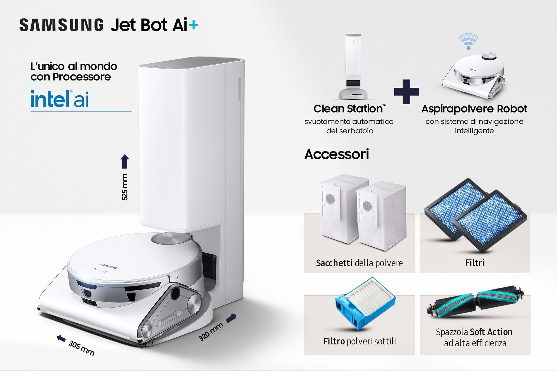 Robot Aspirador SAMSUNG Jet Bot AI+ VR50T95735W/WA (Altura 13,65 cm - 90 min - 0,2 l - Prateado e Branco), miniatura 3