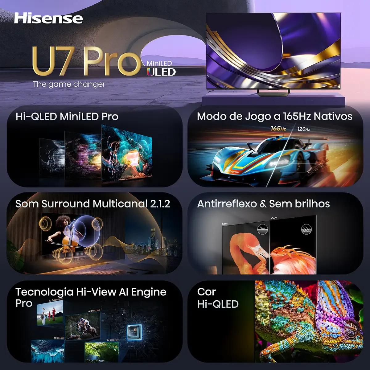 Televisão HISENSE TV 55U7S PRO (55" - LED - 4K Ultra HD - Cinzento e Preto), miniatura 3