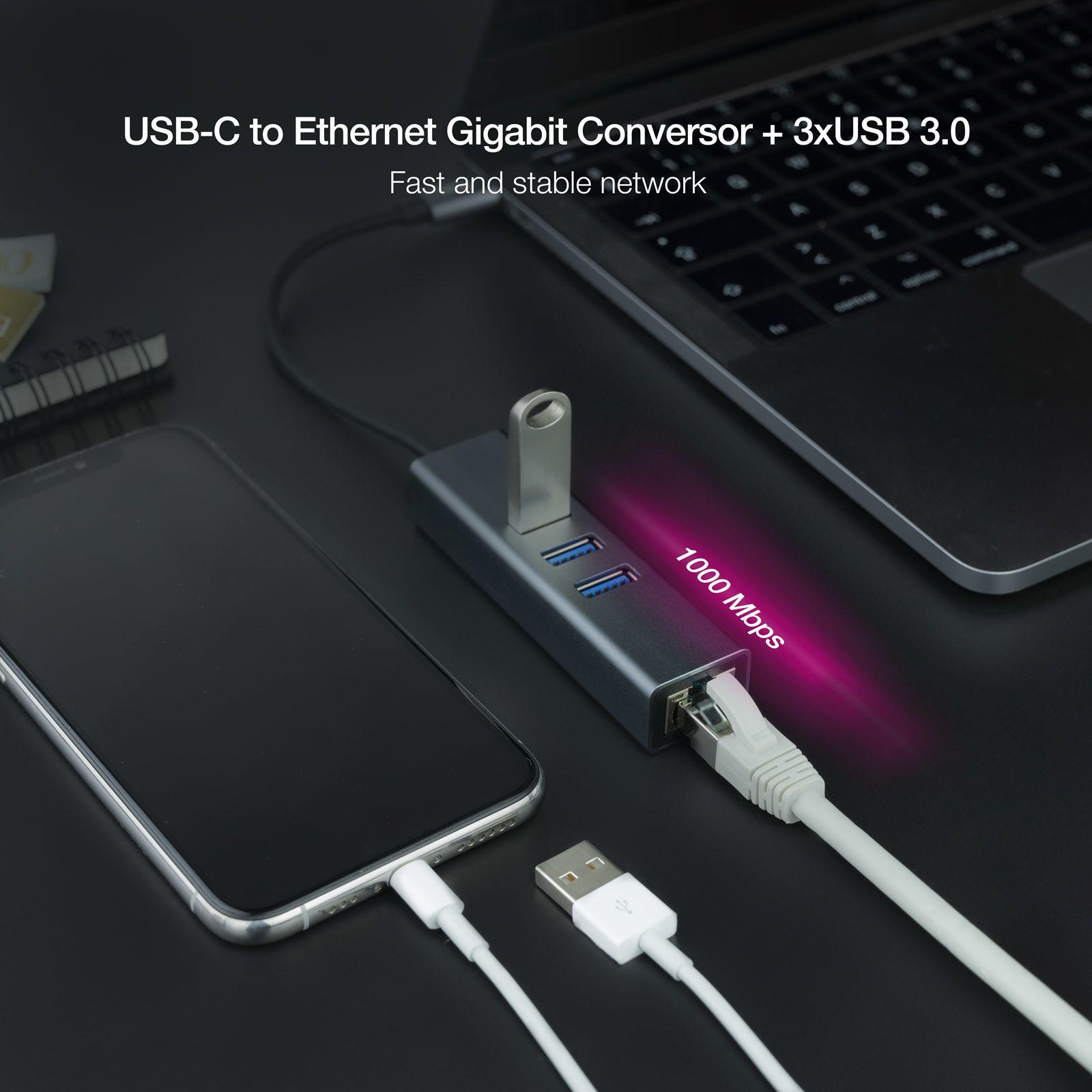Hub USB-C NANOCABLE 10.03.0408 (15 cm - USB 2.0 - Cinzento) — miniatura 3