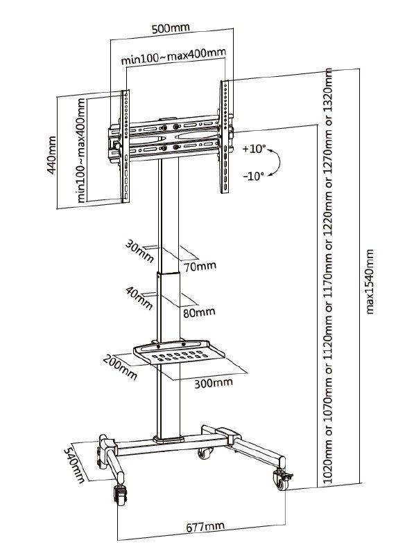 Suporte de Chão Móvel para TV EQUIP 650607 (32–55" - VESA até 400x400 - Preto), miniatura 9