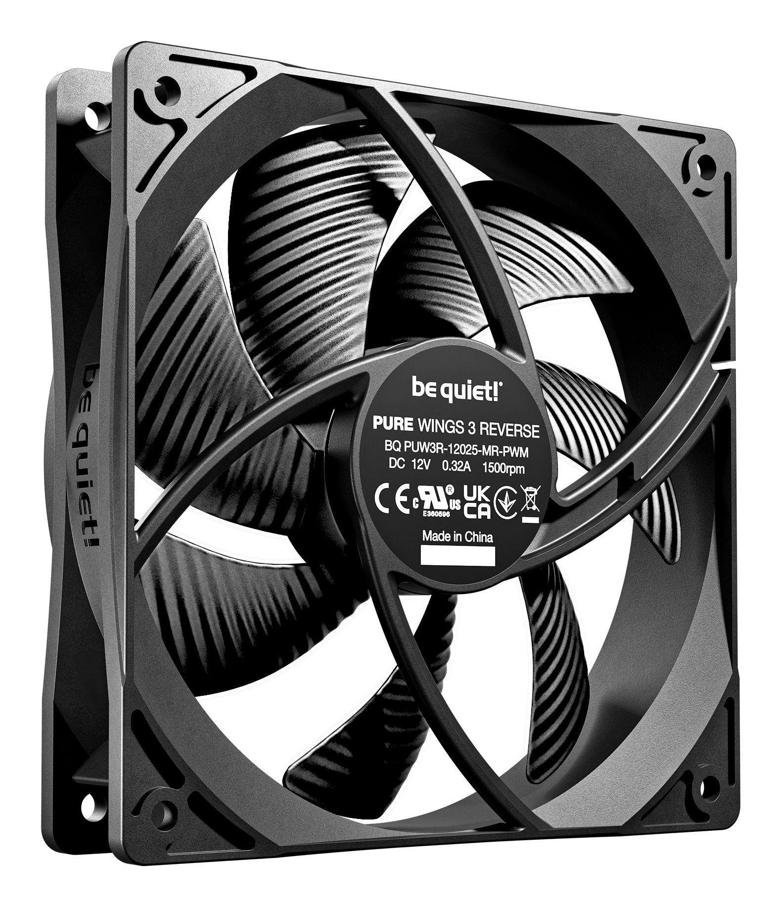 Conjunto de Ventoinhas para Caixa PC BE QUIET! Pure Wings 3 120mm PWM Reverse Triple-Pack (Preto), miniatura 2