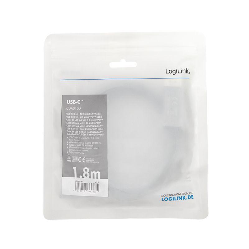 Cabo Adaptador LOGILINK CUA0100 (1,8 m - USB 3.2 Gen1 Type-C - DisplayPort - Preto e Cinzento), miniatura 3