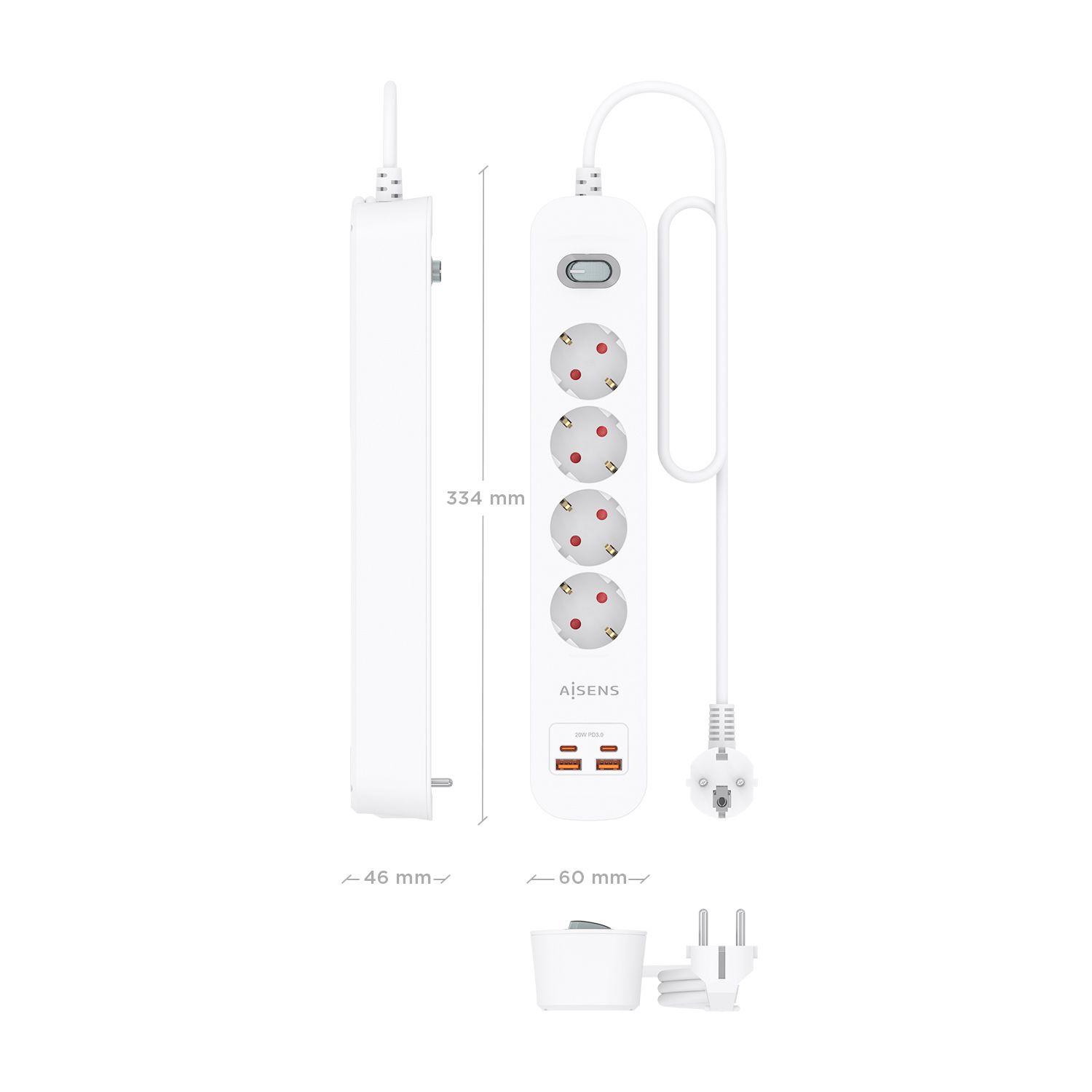 Bloco de Tomadas AISENS ASPS-2A2C12-W (Cobre - Branco) — miniatura 4