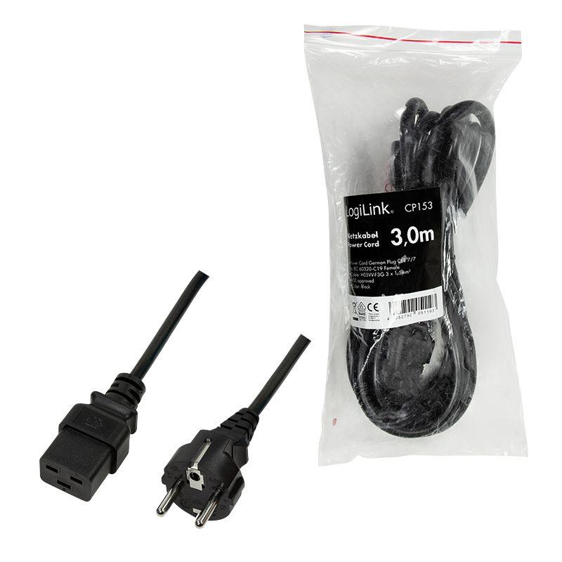 Cabo de Alimentação LOGILINK CP153 (3 m - CEE7/7 - Acoplador C19 - Preto), miniatura 5