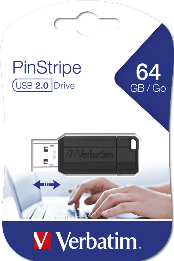 Pen USB VERBATIM PinStripe 49065 (Deslizante - USB Type-A - USB 2.0 - Preto)