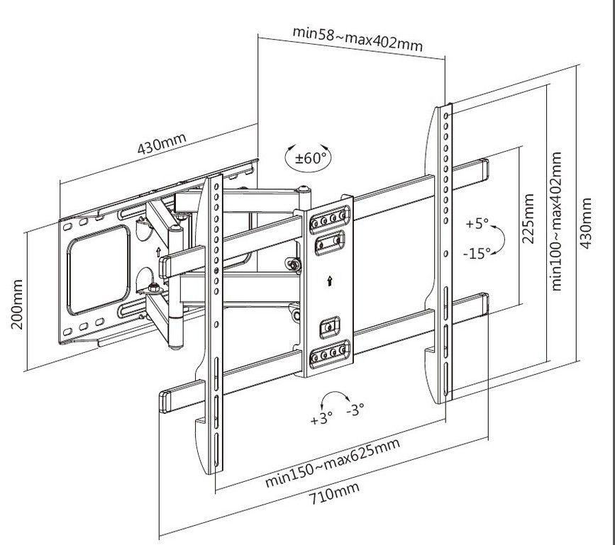 Suporte de Parede para Ecrã EQUIP EQ650335 (37"–80" - VESA até 600 x 400 mm - Preto), miniatura 9