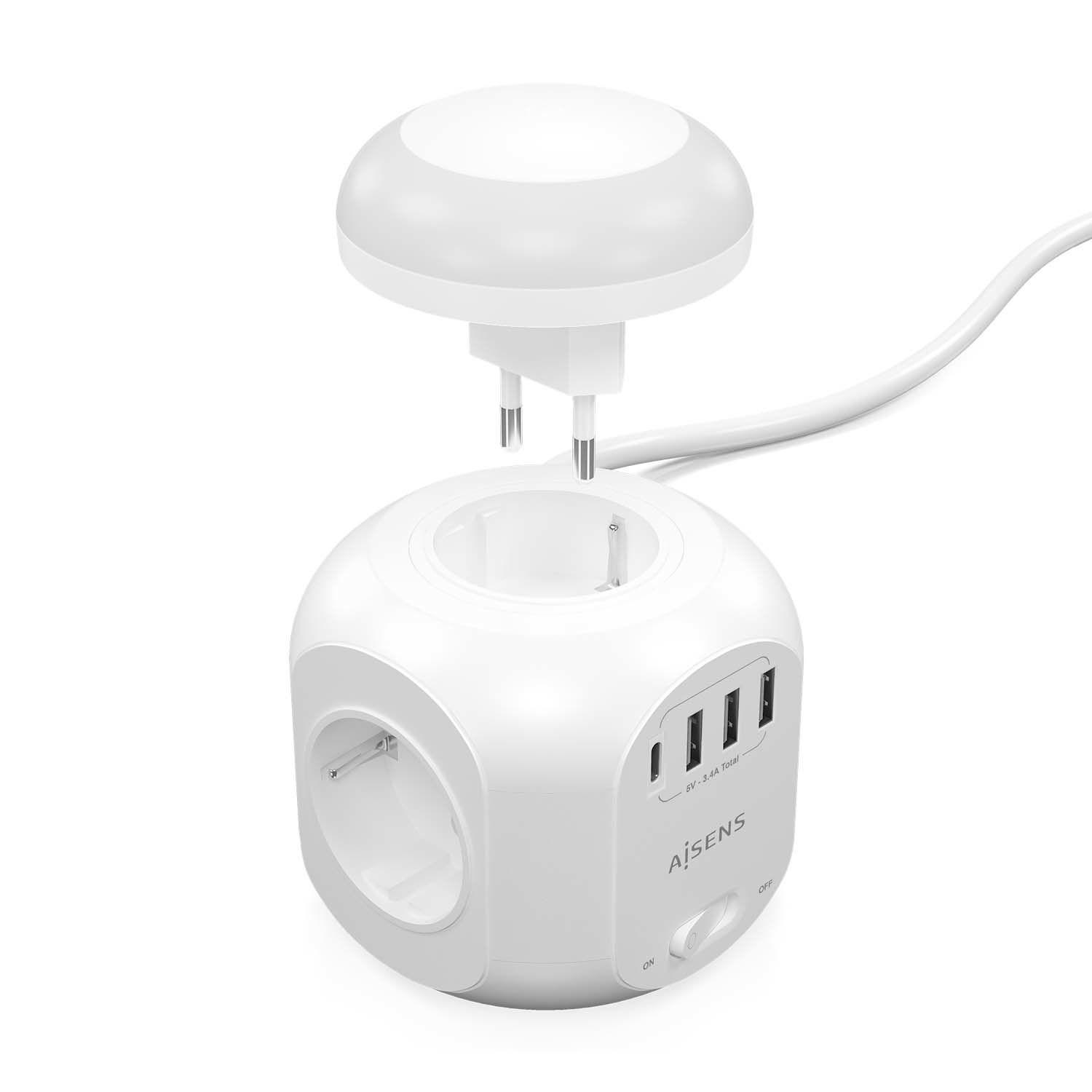 Bloco de Tomadas de Secretária AISENS ASPS-3A1CL01-W (1,8 m - Tipo F - Branco) — miniatura 2