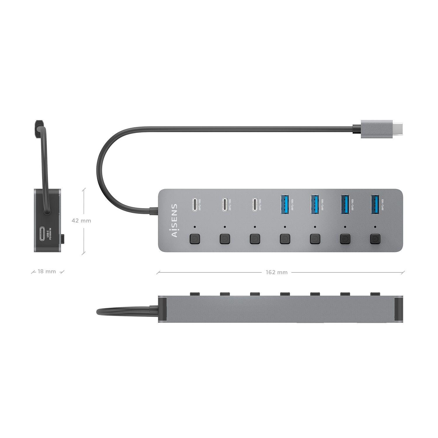 Hub USB-C AISENS ASUC-8P044-GR (0,3 m - Cinzento), miniatura 4