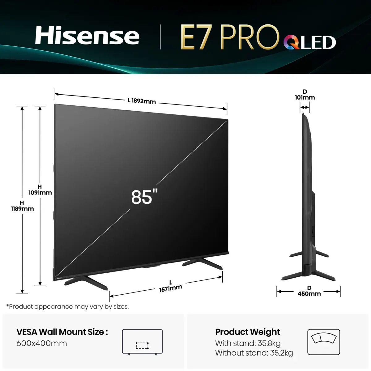 Televisor HISENSE 85E77Q PRO (85" - QLED - 144 Hz - Preto) — miniatura 2