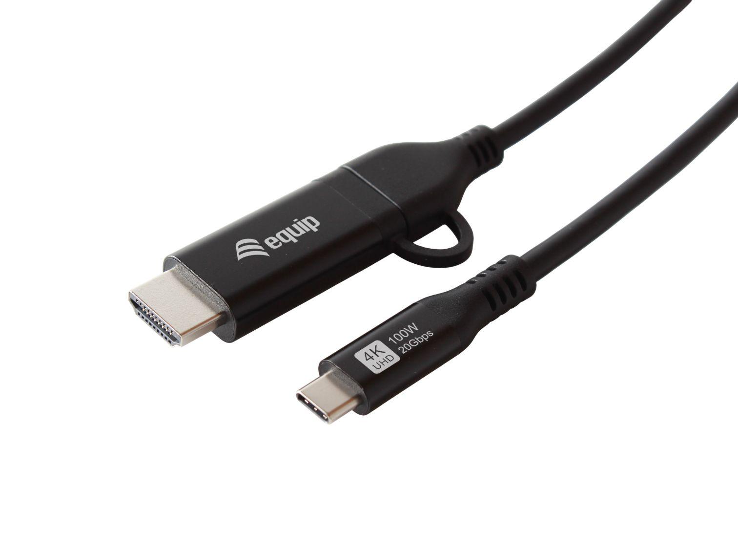 Adaptador de Vídeo USB-C EQUIP 128435 (1 m - USB Type-C macho - HDMI + USB Type-C macho - Preto) — miniatura 2