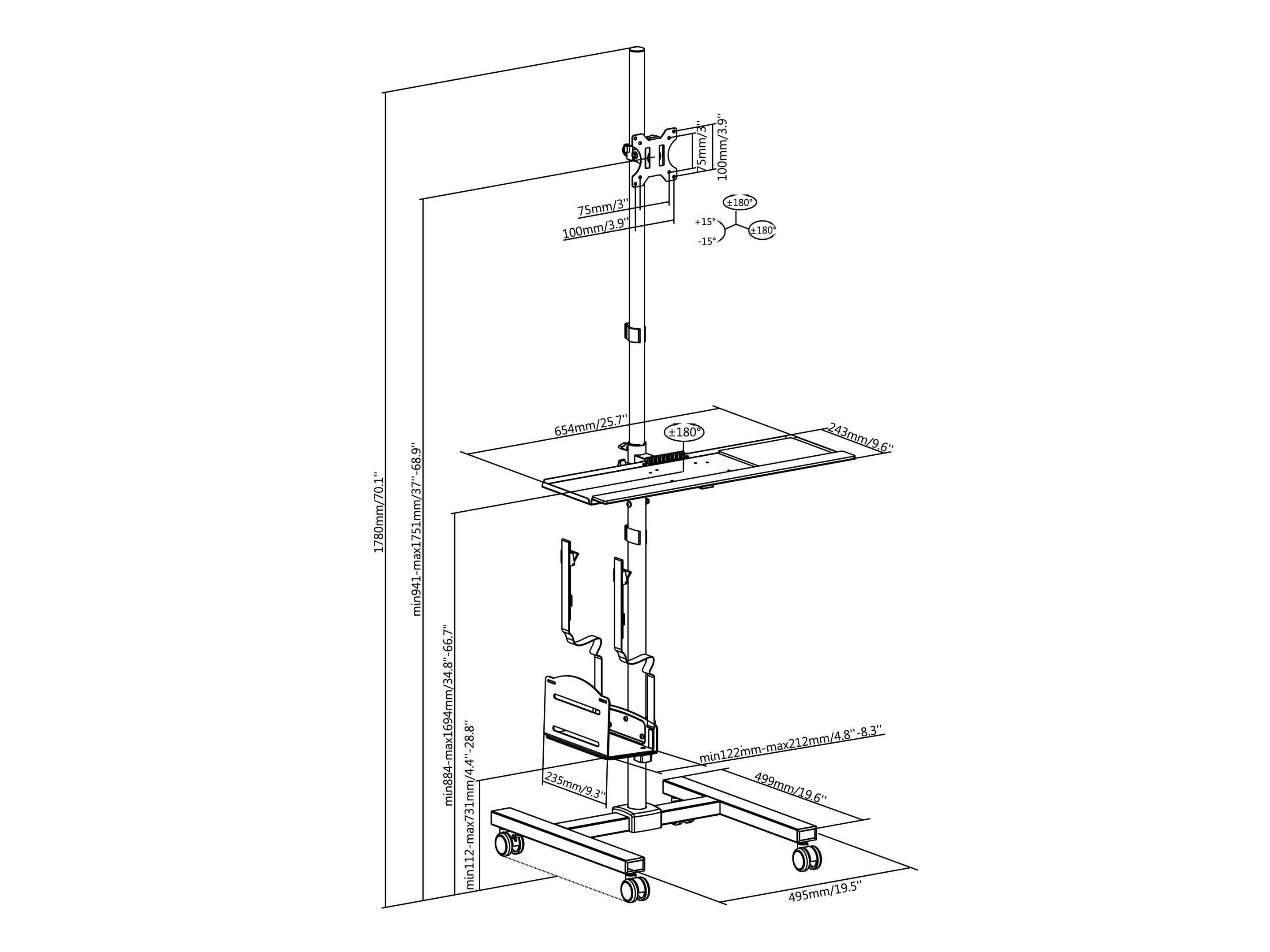 Suporte de Chão com Rodas EQUIP 650171 (Até 100 x 100 mm - 81,3 cm - 8 kg - Preto), miniatura 11