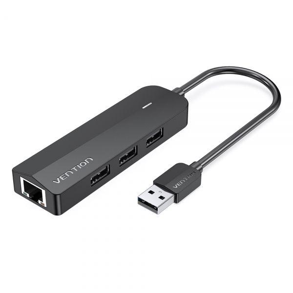 Hub USB VENTION CHPBB (0,15 m - USB-A/USB 2.0x3/RJ45/Micro-B - Preto)