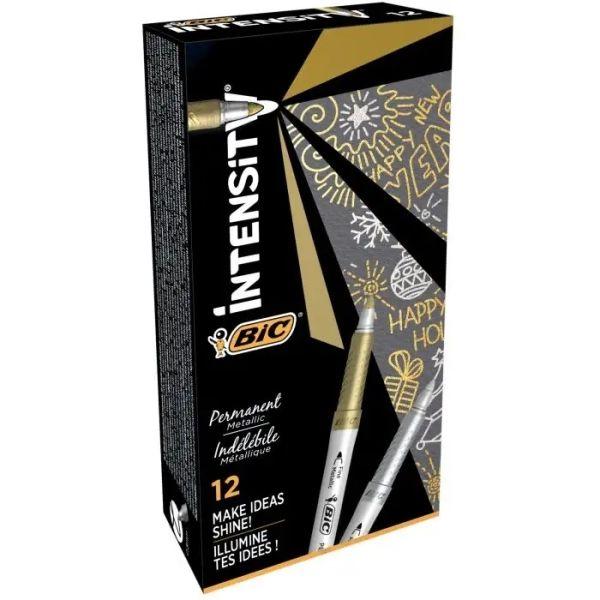 Conjunto de Marcadores Permanentes BIC Intensity Metallic (Dourado e Prateado)