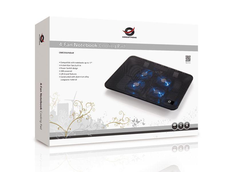 Base de Refrigeração CONCEPTRONIC CNBCOOLPADL4F (4 Ventoinhas - 15,6" - Preto) — miniatura 4