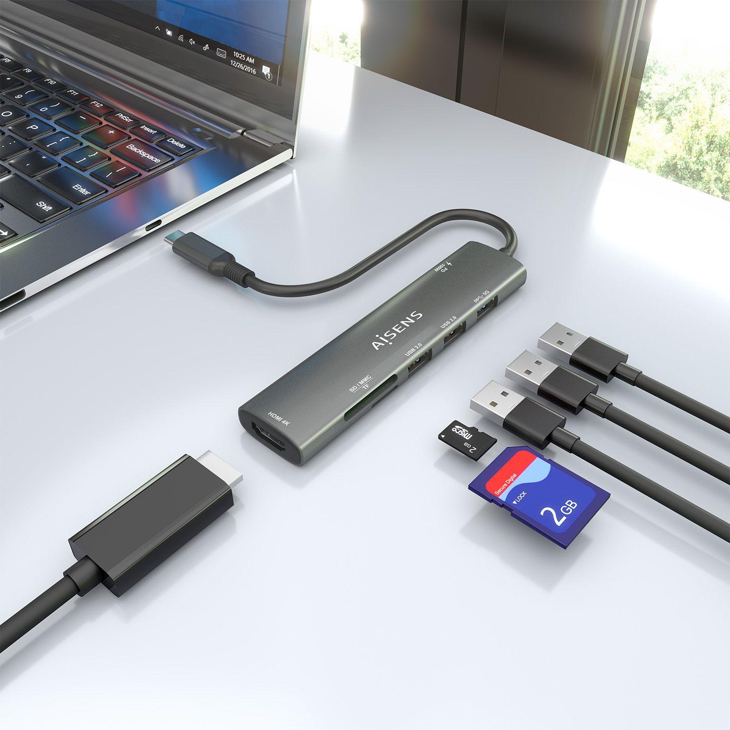 Hub USB-C AISENS ASUC-7P027-GR (0,15 m - Cinzento), miniatura 6