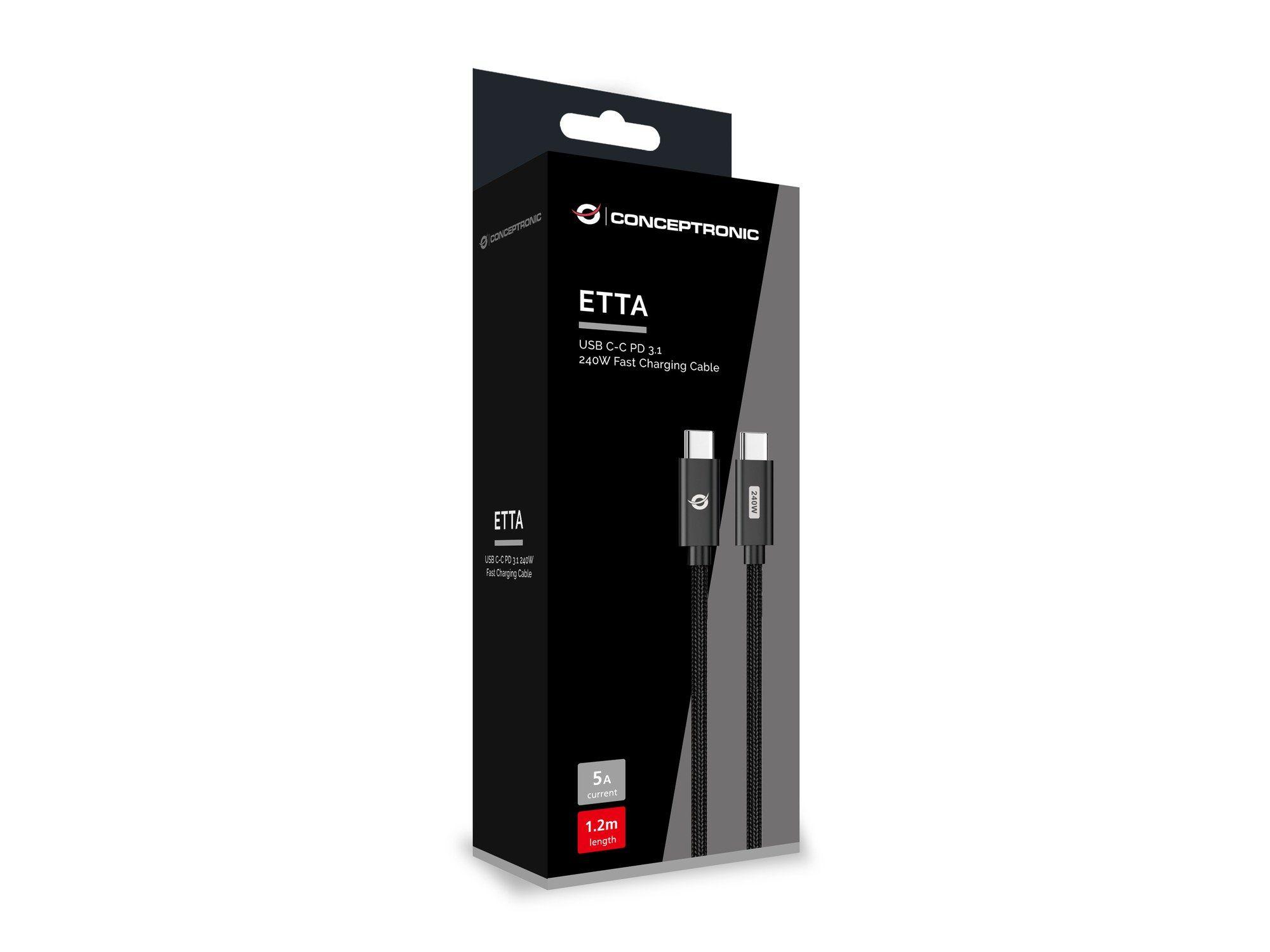 Cabo USB-C CONCEPTRONIC ETTA03B12 (1,2 m - USB C - Preto) — miniatura 4