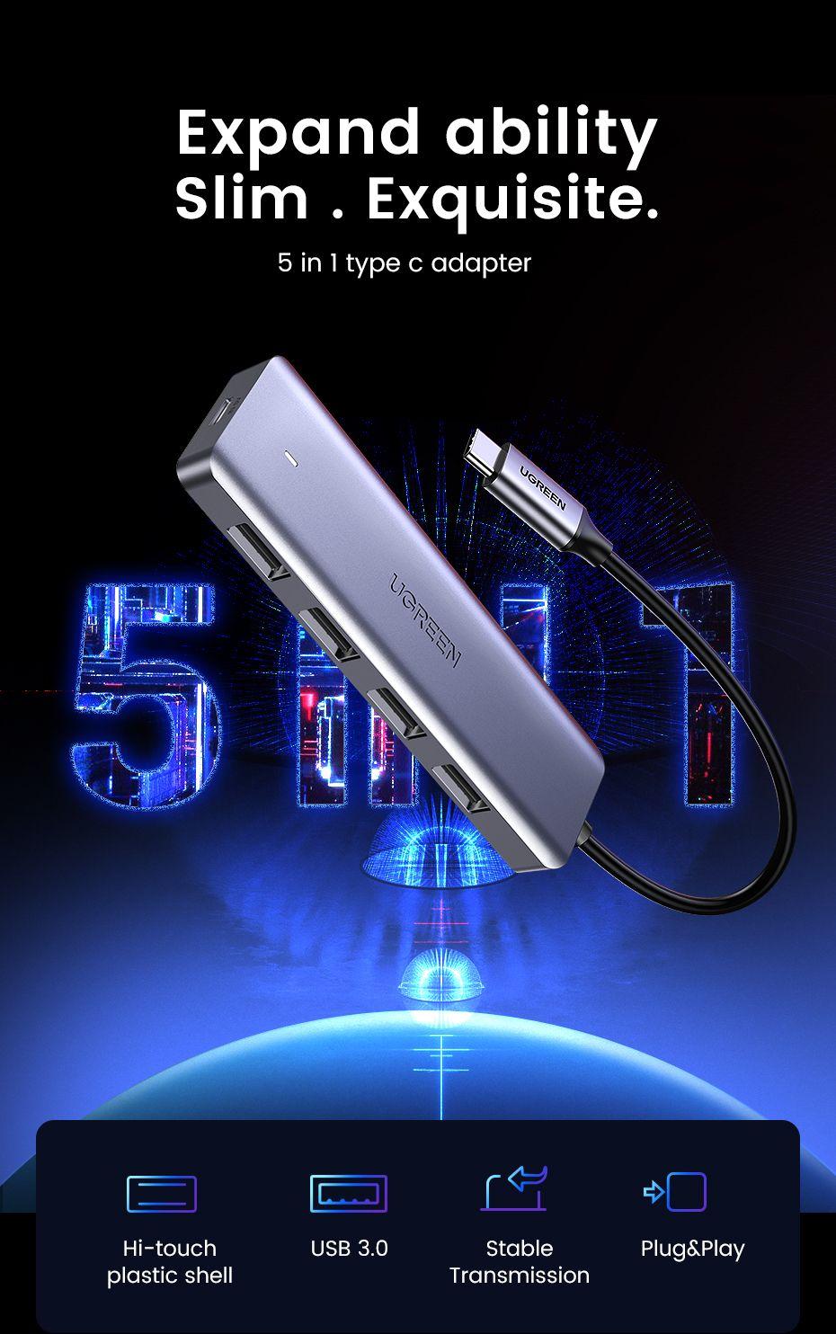 Hub USB-C UGREEN 70336 (0,15 m - Prateado) — miniatura 3