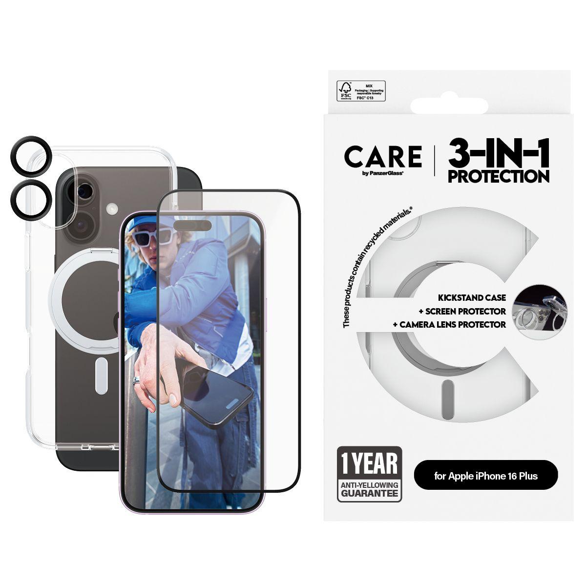 Conjunto de Proteção para Telemóvel PANZERGLASS CARE 3-in-1 Ceramic iPhone 16 Plus (Apple - Transparente) — miniatura 2