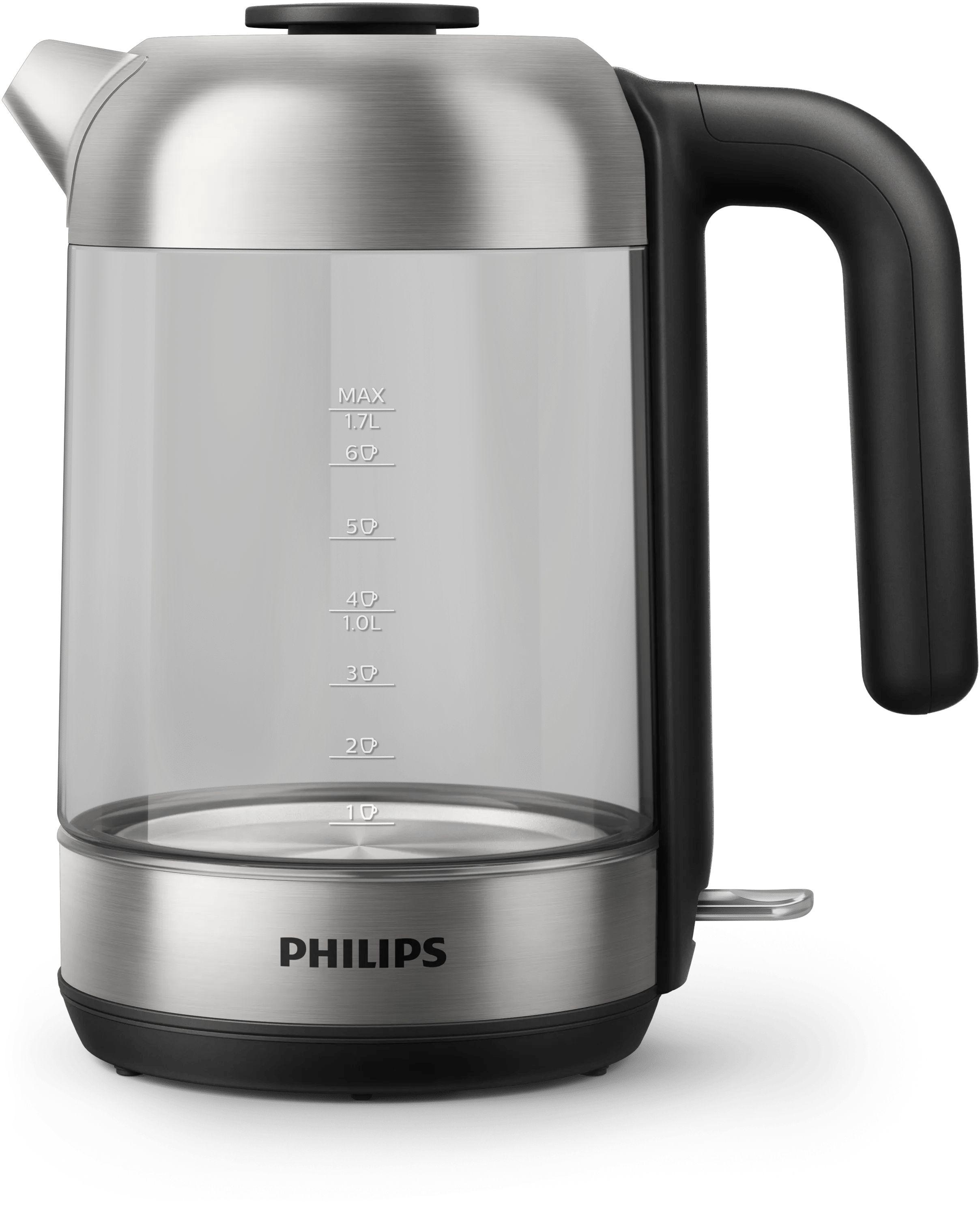 Jarro Elétrico PHILIPS HD9339/80 (2200 W - 1,7 l - Vidro, Aço inoxidável - Preto, Inox e Transparente)