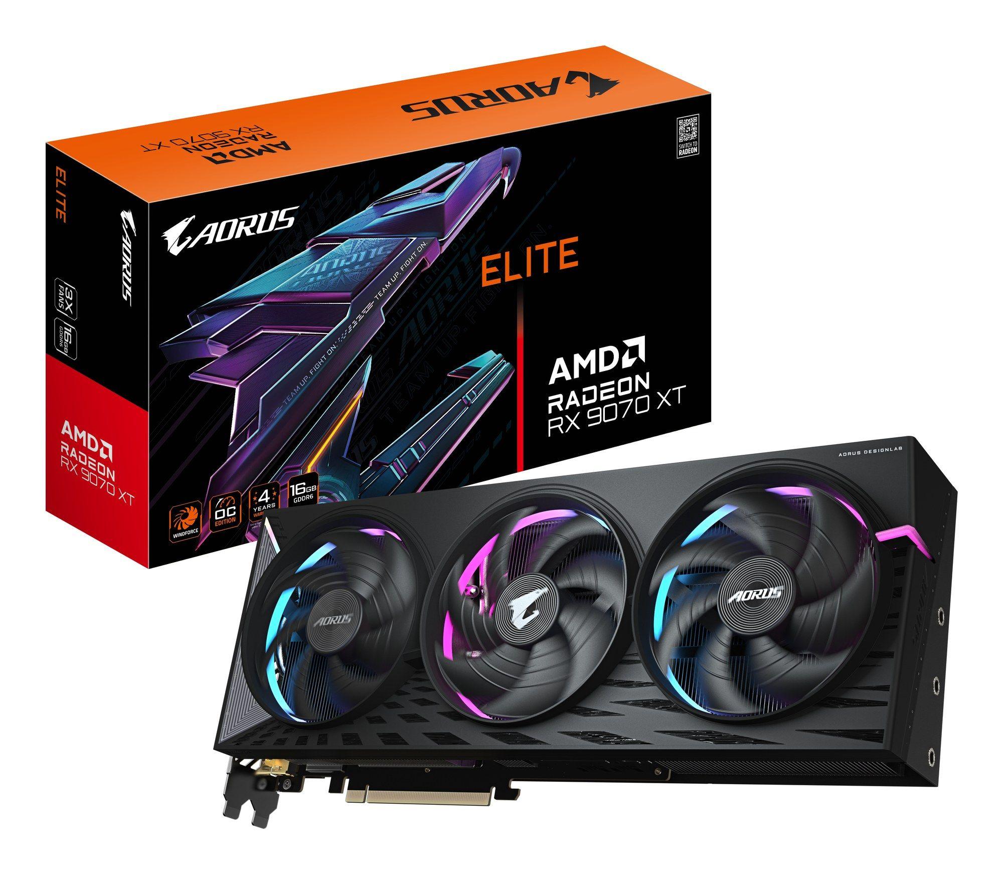 Placa Gráfica GIGABYTE AORUS Radeon RX 9070 XT ELITE 16G (Radeon RX 9070 XT - 20000 MHz - 16 GB - Preto)