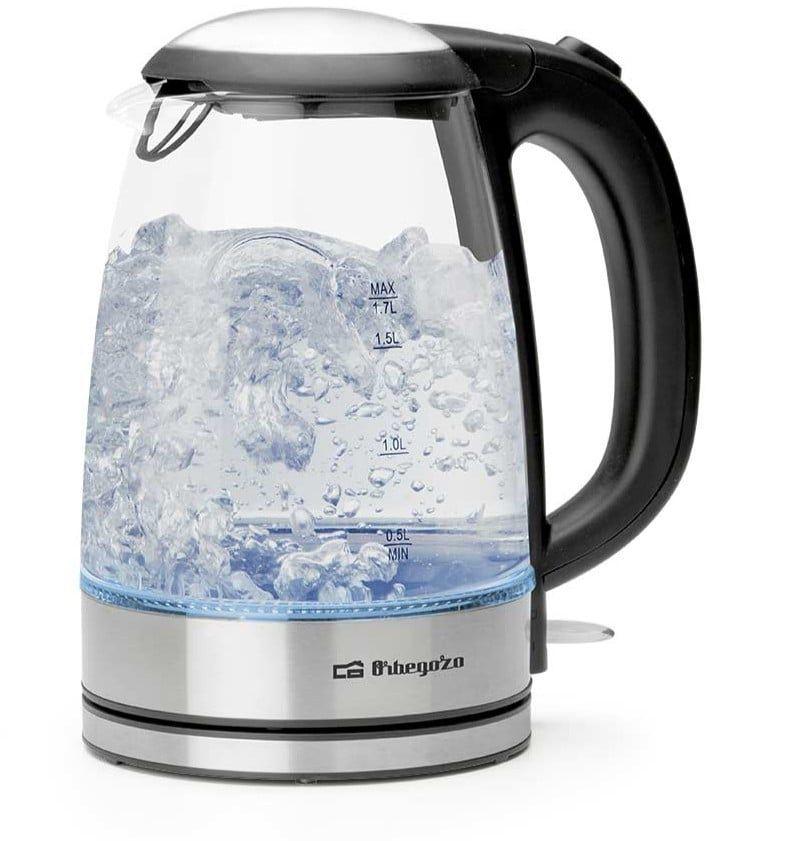 Jarro Elétrico ORBEGOZO KT6045 (2200 W - 1,7 L - Vidro e aço inoxidável - Preto e Transparente)