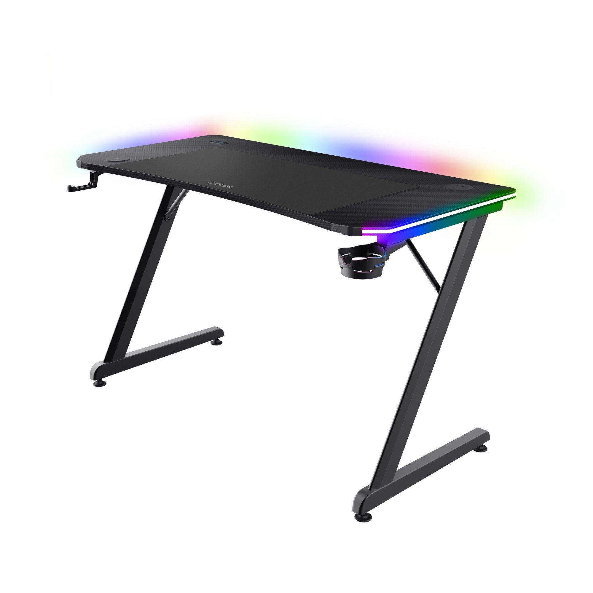 Secretária Gaming TRUST GXT 710 Luminus Pro (150 kg - Forma retangular - Multicor - Preto)