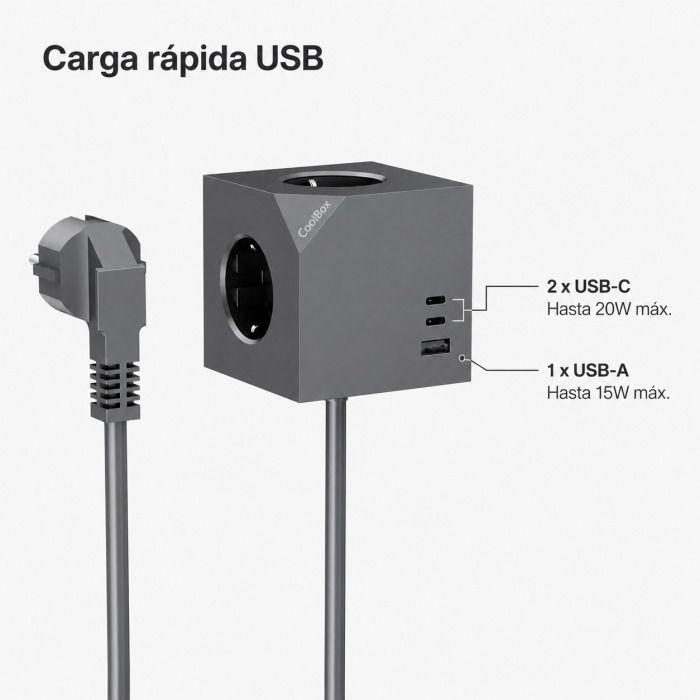 Base de Tomadas COOLBOX CUBIK MAGNET (2 USB-C e 1 USB-A - Integrado - Cinzento) — miniatura 7