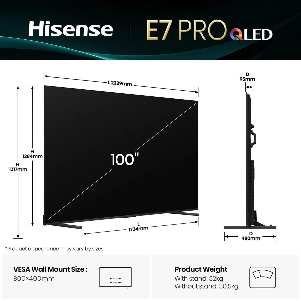 Televisão HISENSE TV 100E7Q PRO (100" - QLED - 3840 x 2160 pixels - Preto), miniatura 2