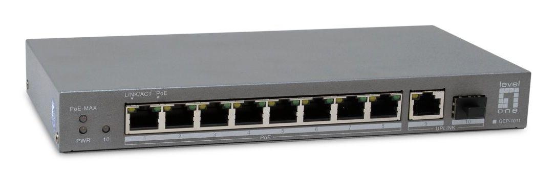 Switch PoE+ Não Gerido LEVEL ONE GEP-1011 (Gigabit Ethernet - 10/100/1000 Mbit/s - 0,1875 MB - Cinzento) — miniatura 2