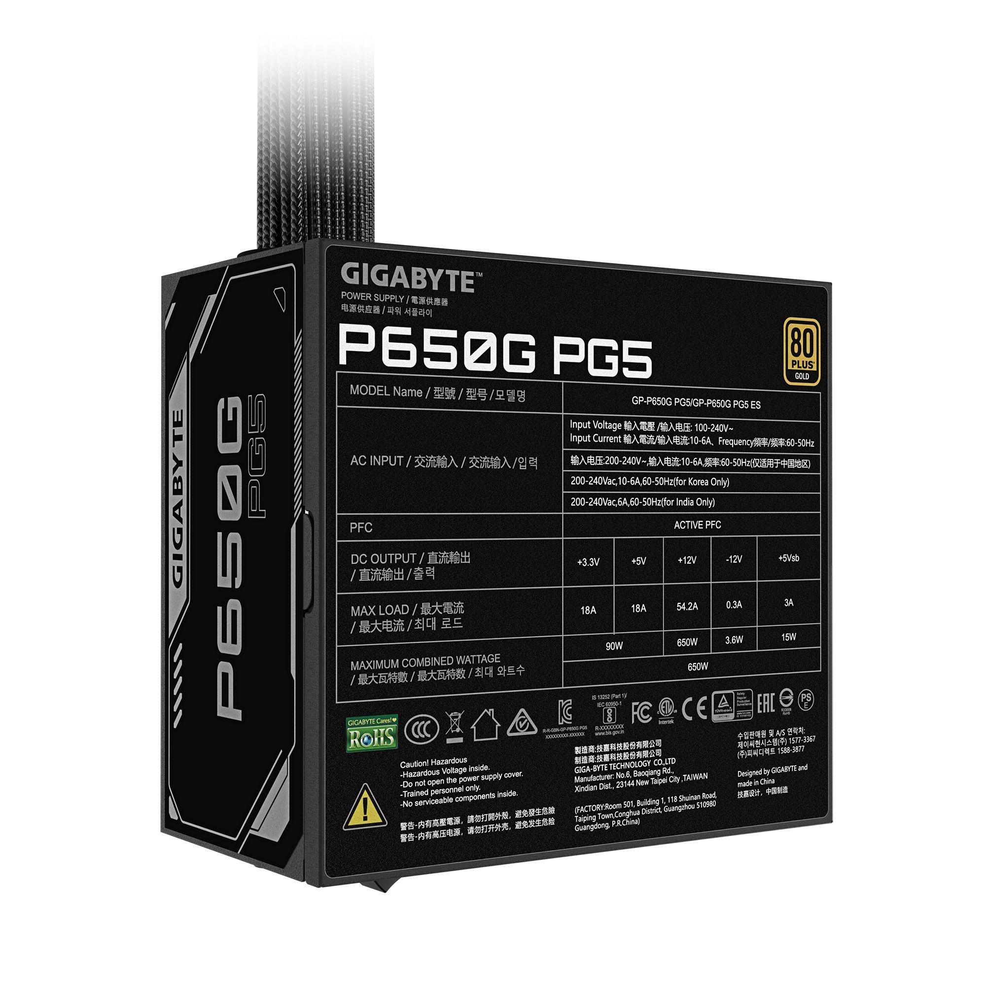 Fonte de Alimentação GIGABYTE GP-P650G PG5 EU (ATX - 650 W - 80 PLUS Gold - Preto), miniatura 5