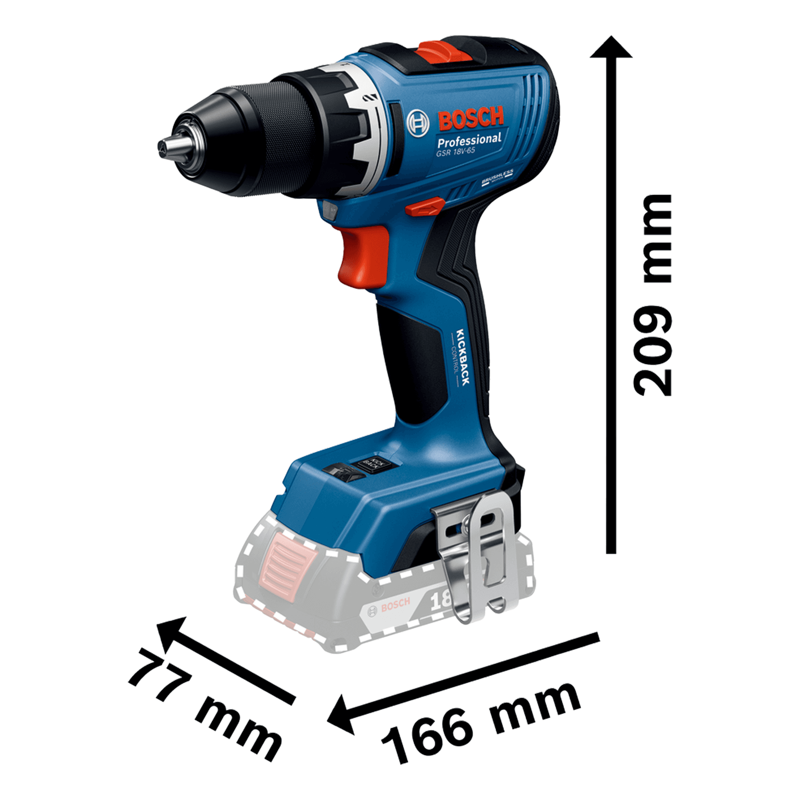 Berbequim Aparafusador sem Fios BOSCH GSR 18V-65 Professional (Azul), miniatura 3