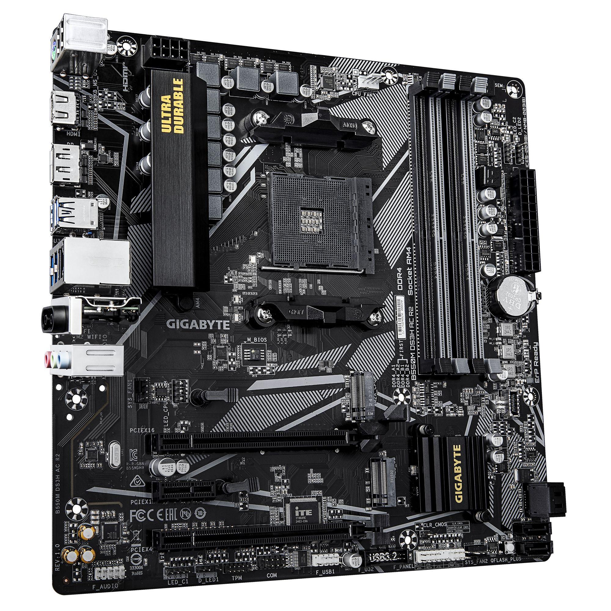 Motherboard GIGABYTE B550M DS3H AC R2 (AM4 - micro-ATX - Duplo canal - Castanho escuro), miniatura 3