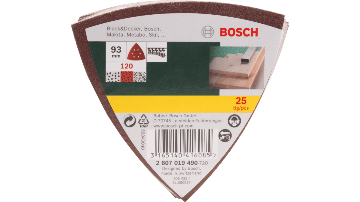Conjunto de Folhas Abrasivas Delta BOSCH 2607019487 (93 mm), miniatura 3