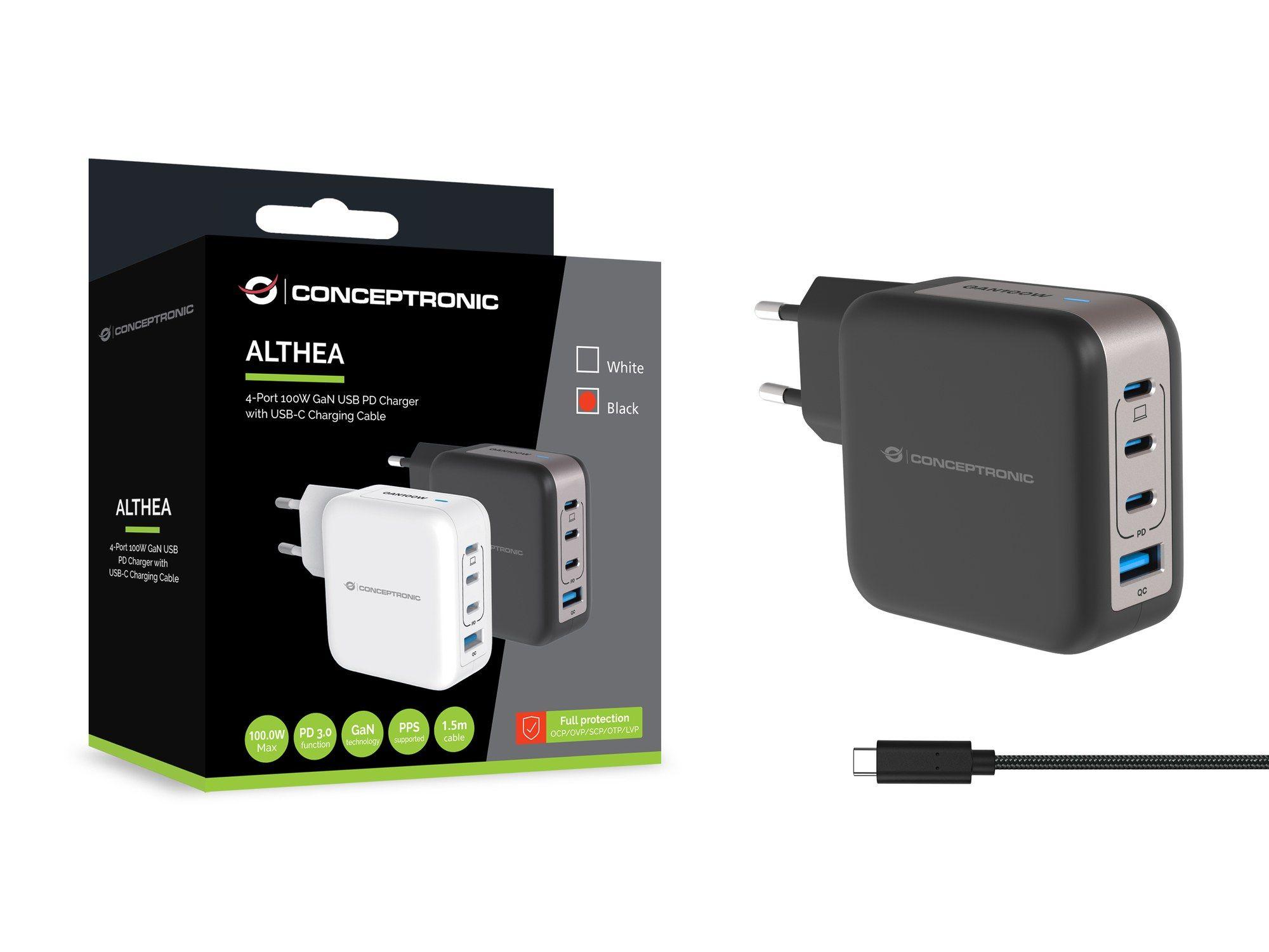 Carregador de Parede CONCEPTRONIC ALTHEA18B (100 W - Preto), miniatura 3