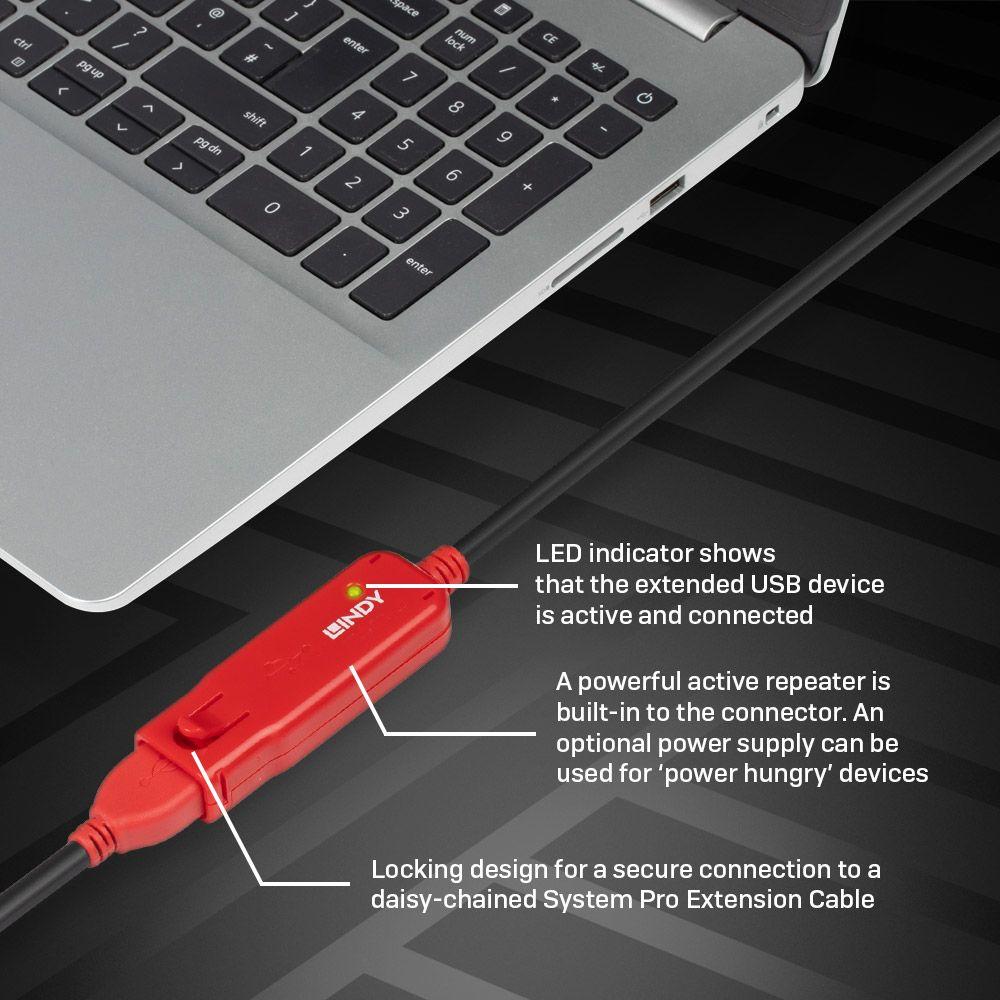 Cabo de Extensão USB LINDY 42782 (12 m - USB A - Preto) — miniatura 6