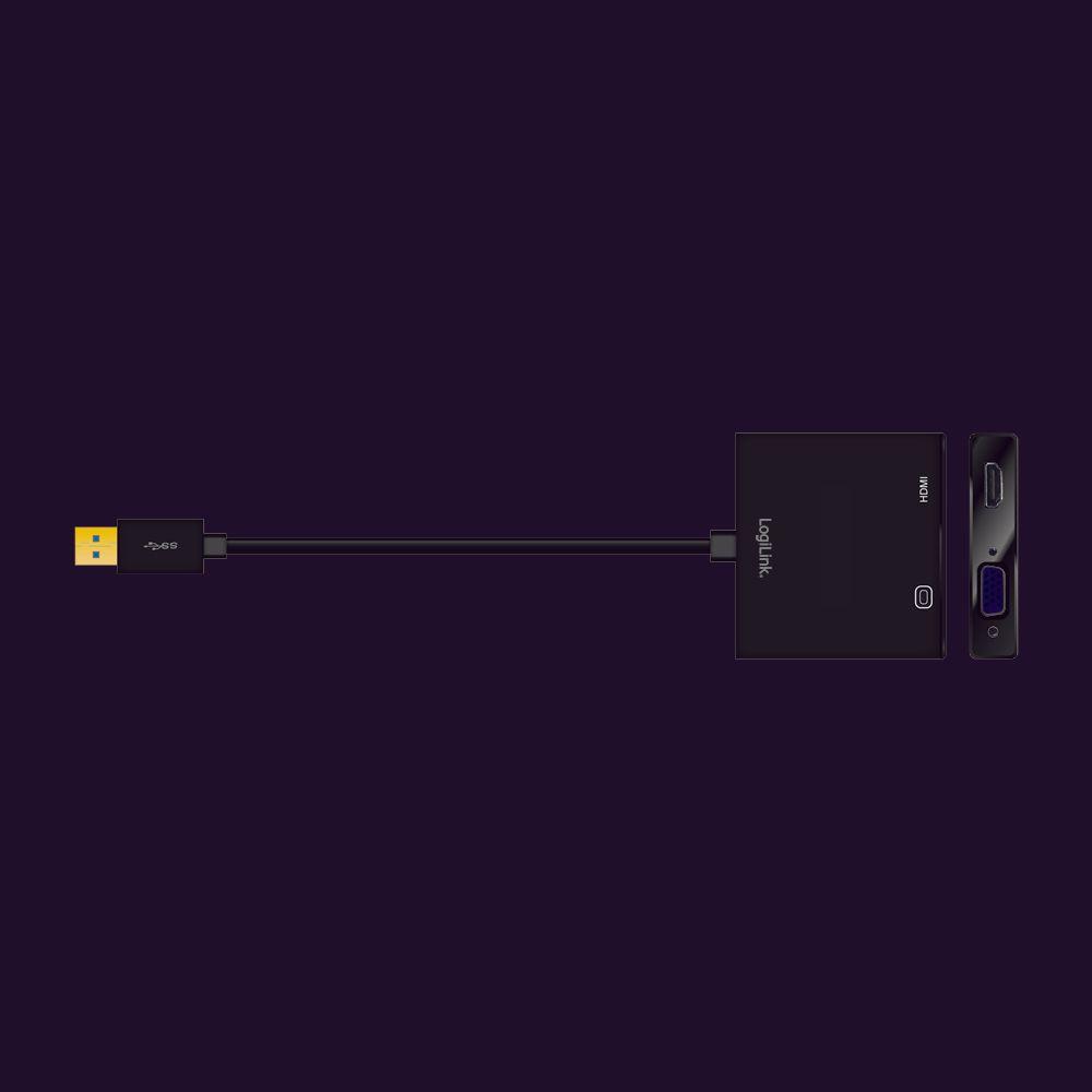 Adaptador USB LOGILINK UA0234 (0,15 m - VGA/HDMI - USB 3.0 - Preto), miniatura 2